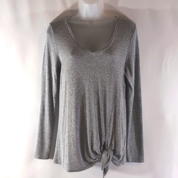 Express Tops - Express One Eleven Gray V-Neck Side Tie Long Sleeve Sweater Shirt Size M Medium